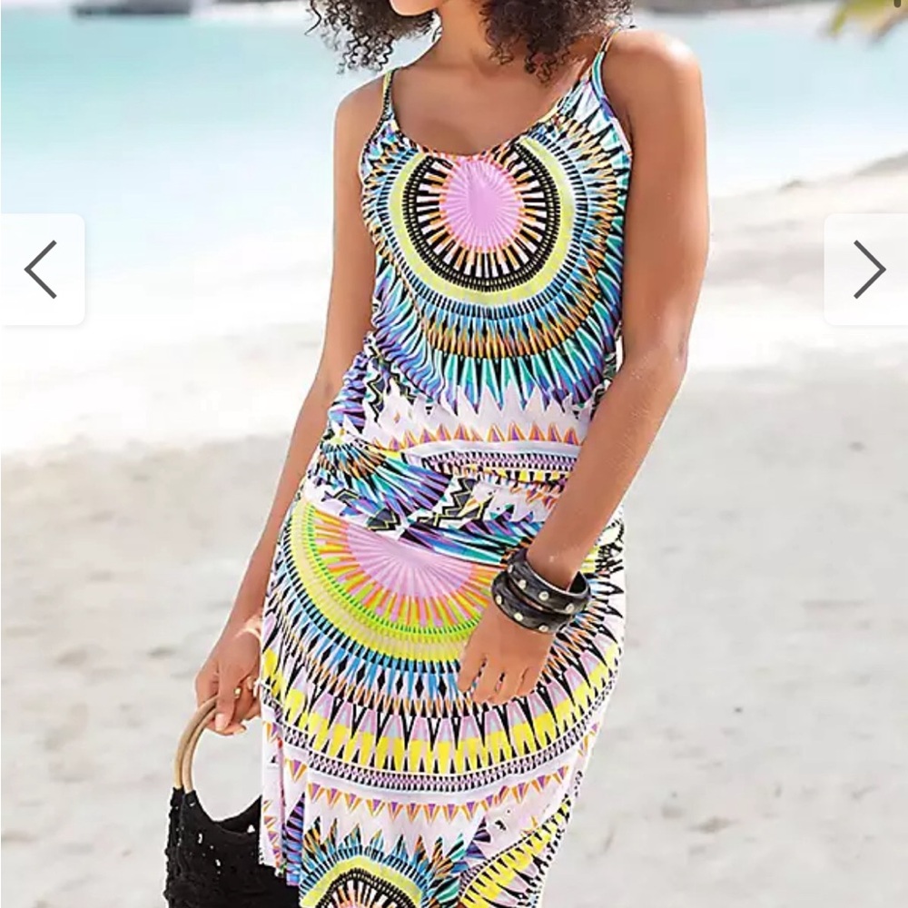 Multi Print Beach tank  Dress by beachtime abstract pink blue size 4